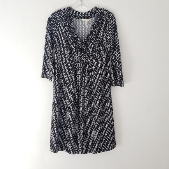 Soma Ruffle-Neck Black White Dress High Waist V-Neck Stretchy Women Small - Picture 6 of 7